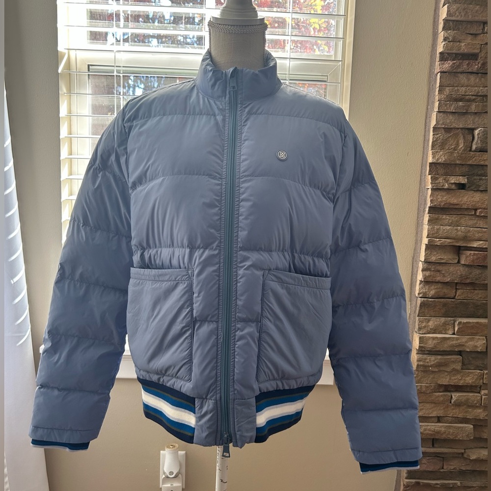 G/FORE Blue Puffer Jacket With Striped Hem-Size Large NWT💙🤍
